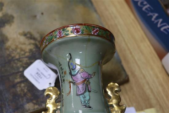 A 19th century Chinese celadon ground famille rose vase height 33cm